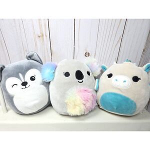Kellytoy Mini Squishmallows 5" Plush Lot of 3 Grey Wolf Dragon Rainbow Koala